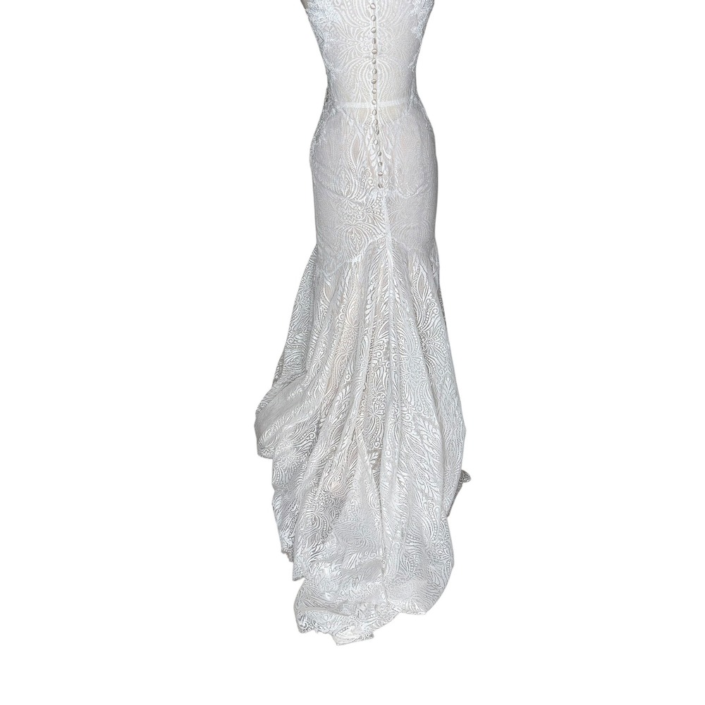 ALLURE BRIDALS Lace Mermaid Wedding Dress White Bridal Gown Women's Size 8 Boho - Picture 9 of 9